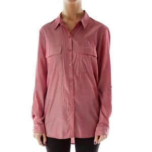 Express Viscose Blend Button-Down Collared Polka Dot Blouse Women's Medium